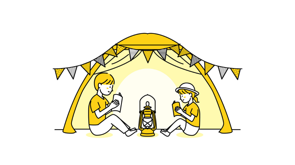 室内テントで遊ぶ子供イラスト