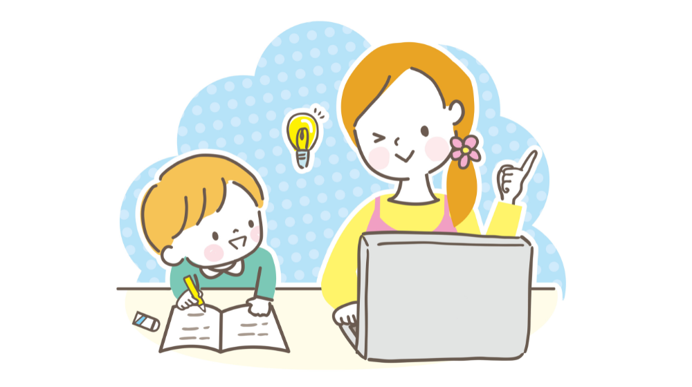 在宅ワークで子どもと過ごすママのイラスト
