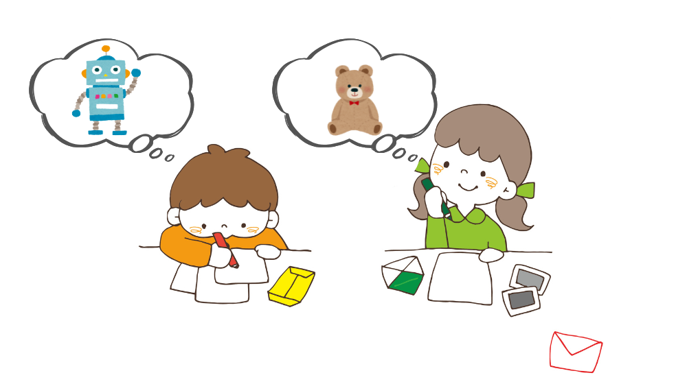 サンタさんへ手紙を書く姉弟のイラスト