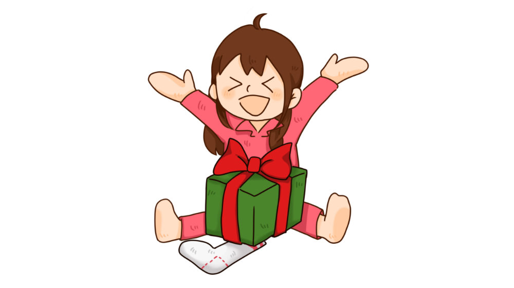 クリスマスプレゼントをもらって喜ぶ女の子のイラスト