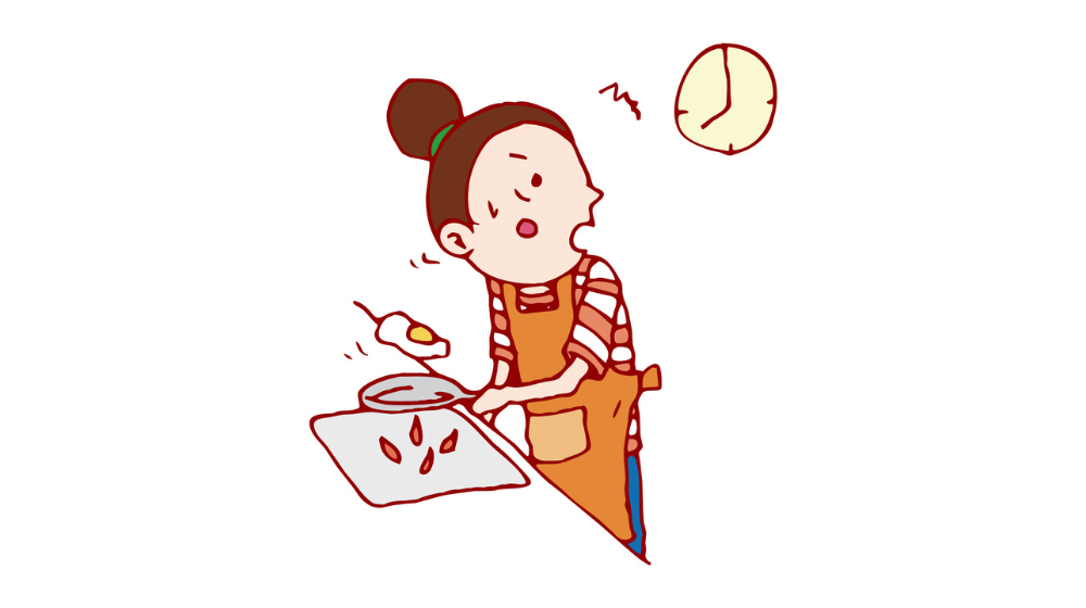 時間に追われながら料理をしている主婦のイラスト