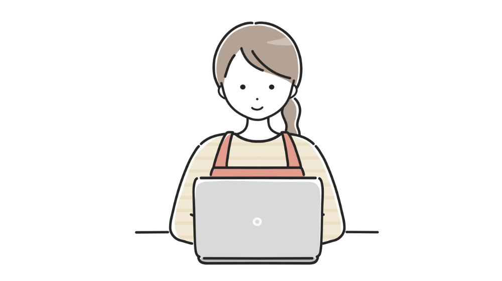 パソコンで在宅ワークをする主婦のイラスト