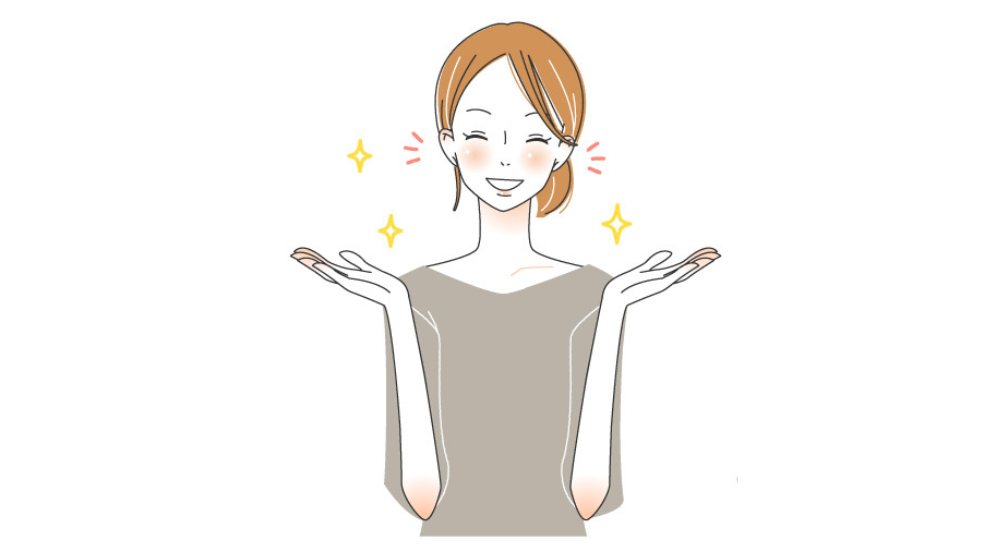 ウォータースタンドをおすすめする様子の笑顔の女性イラスト