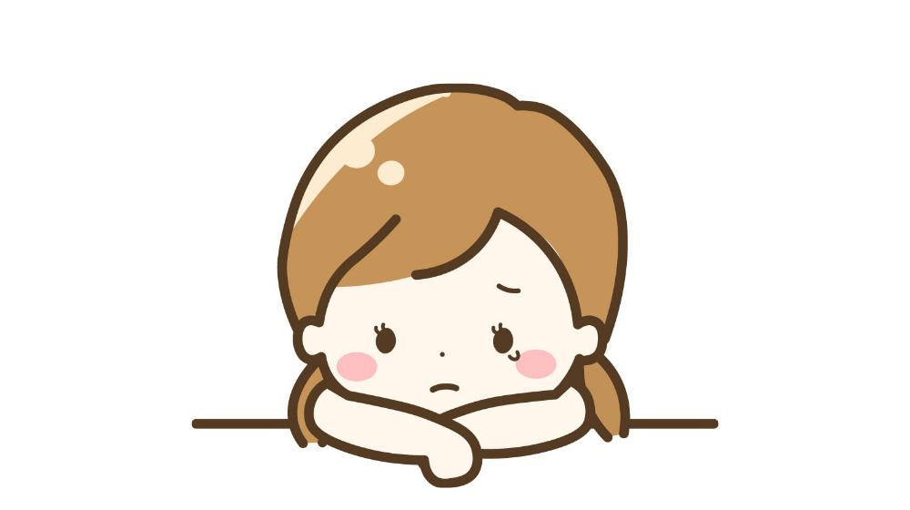 不安そうな表情を見せる女の子のイラスト。6歳差育児で上の子が出す小さな心のサインを表現。
