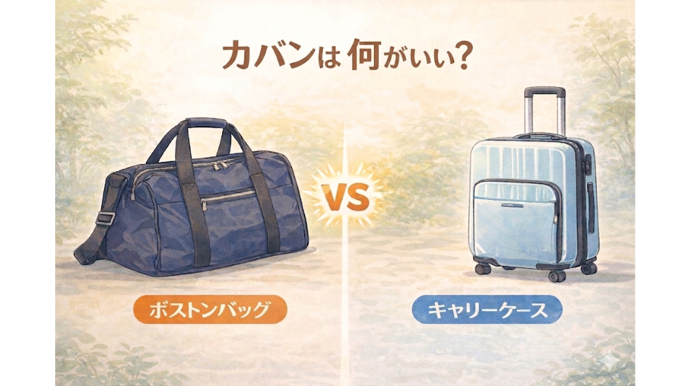 ボストンバッグとキャリーケースの違いを比較したイラスト