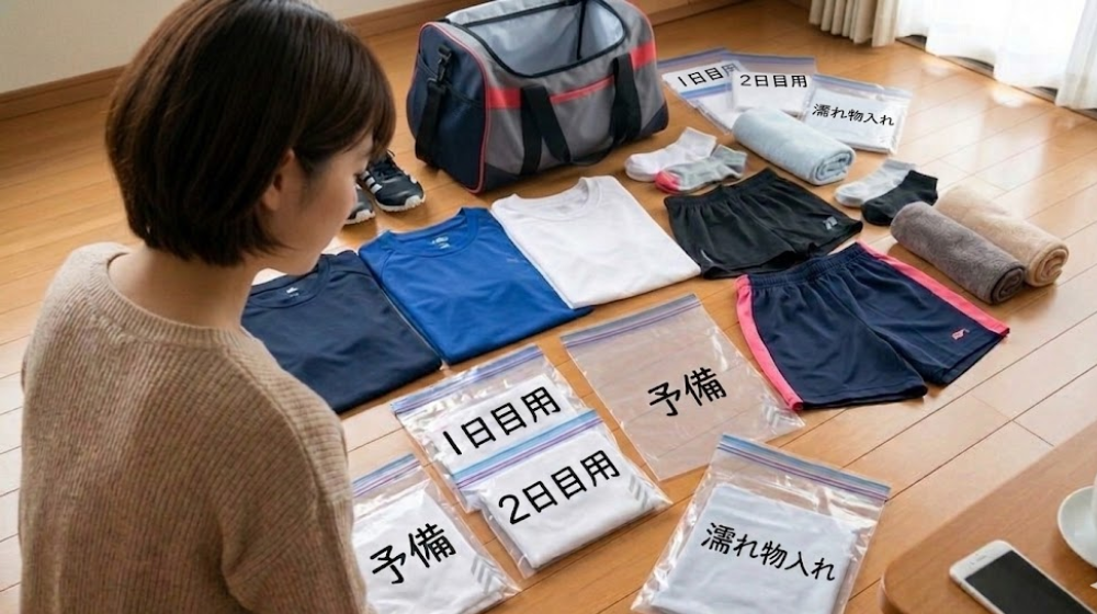 中学生の陸上合宿の持ち物を1日ごとに小分けしたパッキング方法