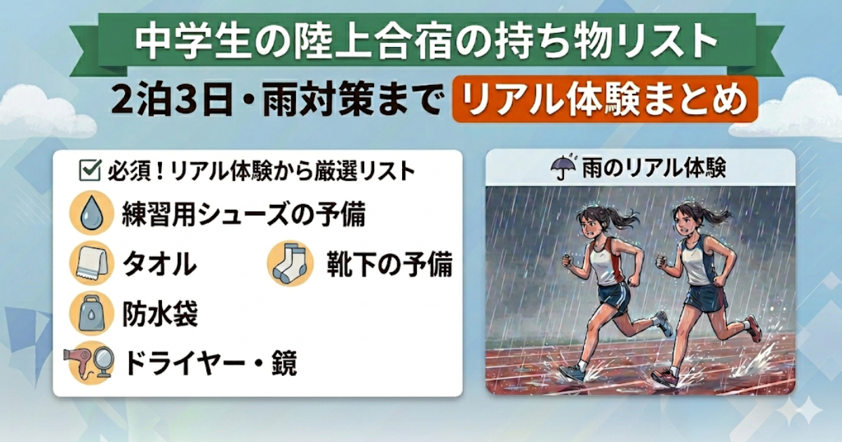 中学生の陸上合宿の持ち物リスト（2泊3日・雨対策）のアイキャッチ画像