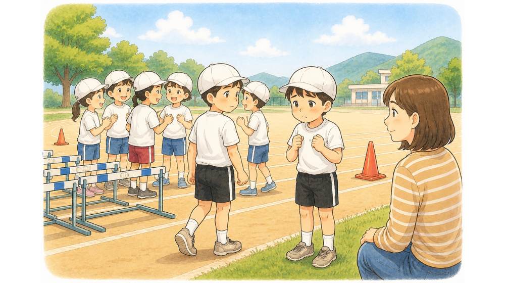 小学生 陸上クラブ 友達がいなくて不安そうな男の子 イラスト