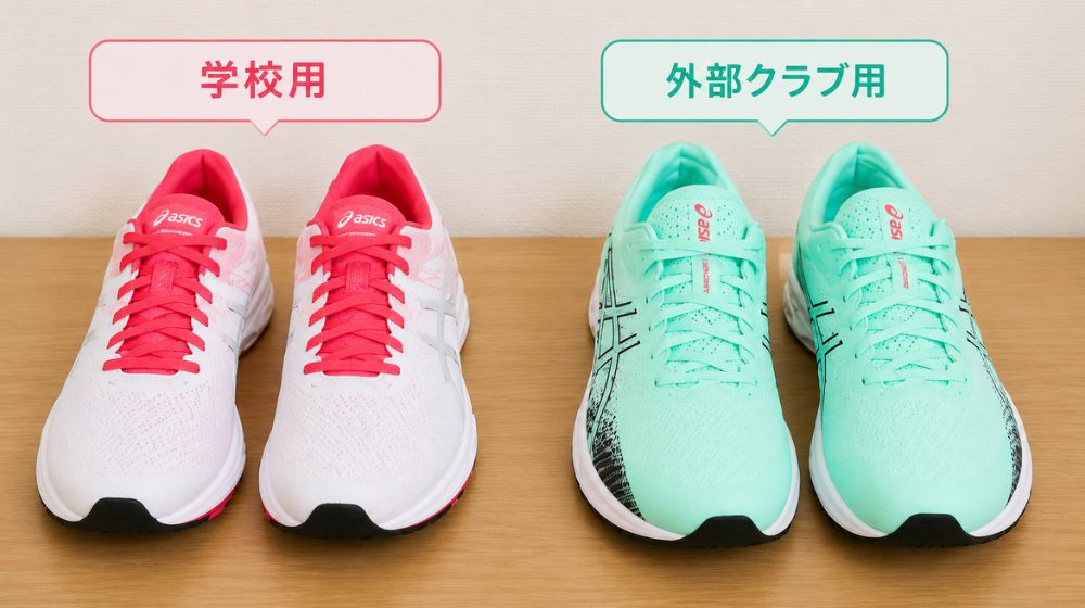 学校用と外部クラブ用に使い分けていた2足のアシックス ライトレーサー